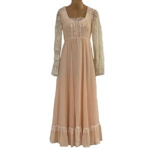 RARE Vintage Gunne Sax Full Skirt Boho Long Lace Up Corset Ruffled MaxiDress